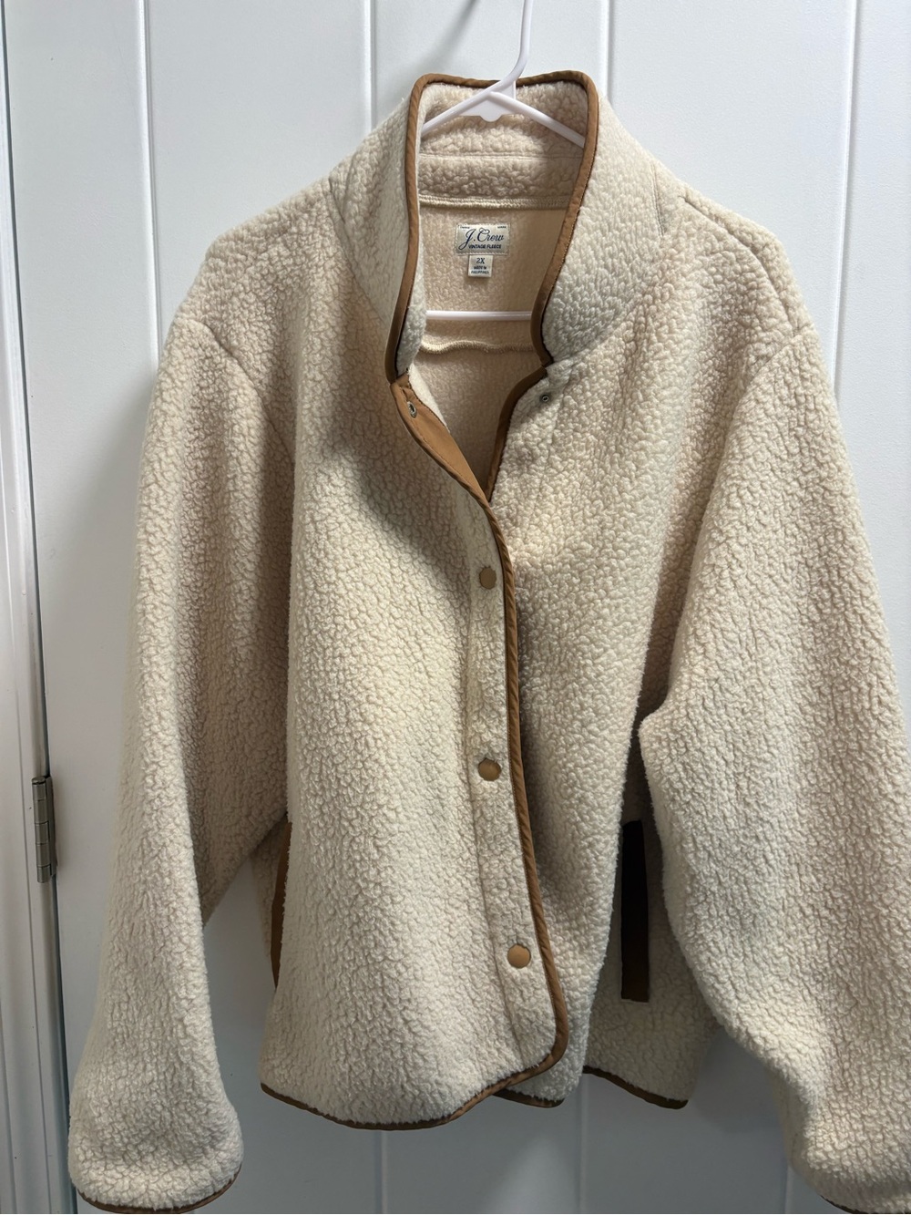J. Crew Cream Sherpa Jacket with Tan Trim